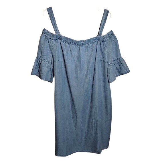 Westport Off the Shoulder Dress Chambray Ruffle Bell Sleeve Denim 14 - Picture 2 of 8